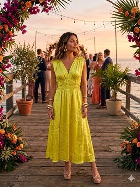 Anthropologie Yellow Textured Midi Dress
